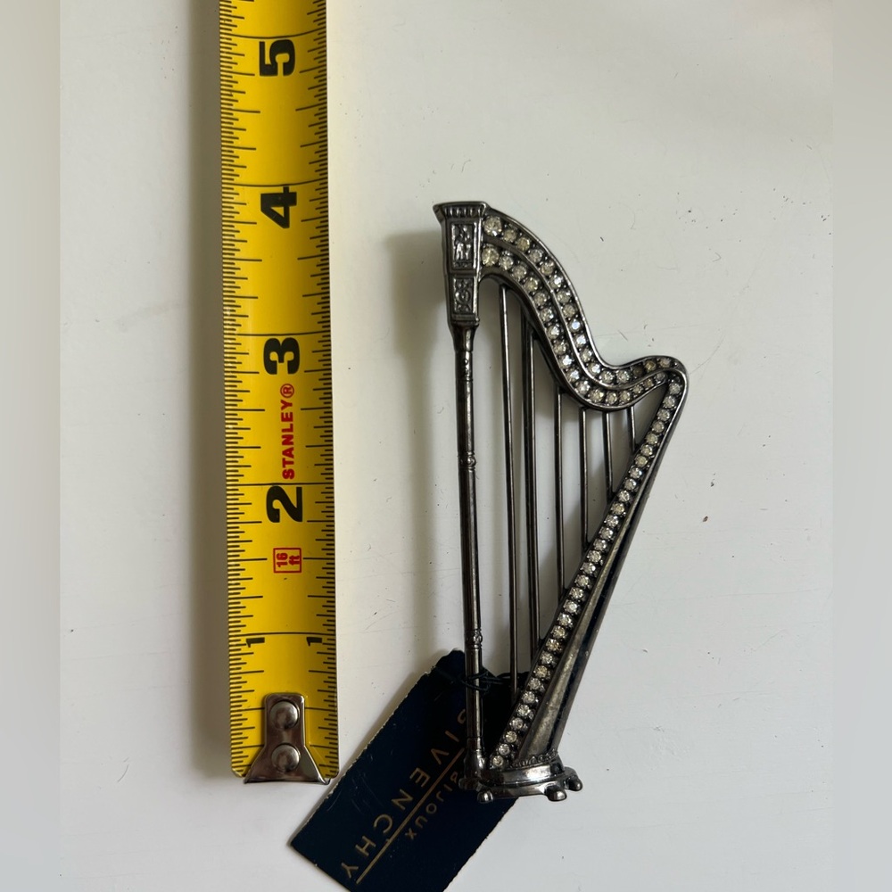 Vintage Givenchy Signed Harp Brooch Large Rhinestone Accents Great Condition